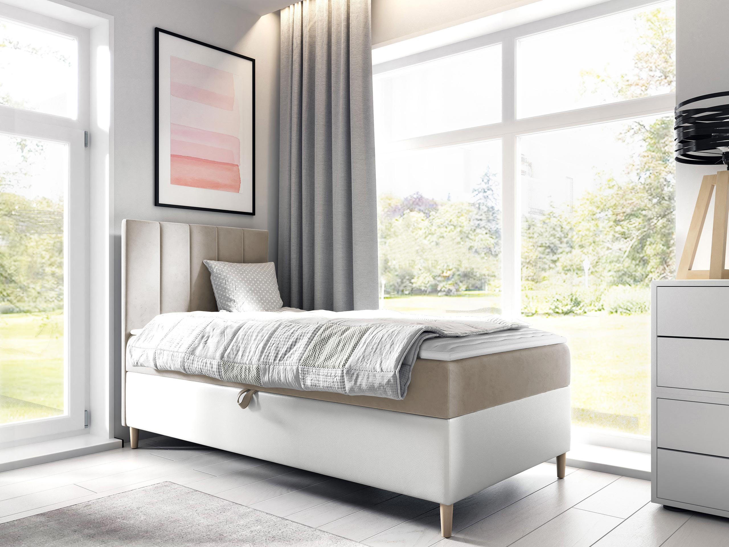 BOXBETT Maja Junior 1, Seite zum Öffnen des Bettkastens: Links - Creme/Weiß, Holz (90/200cm) - MIRJAN24