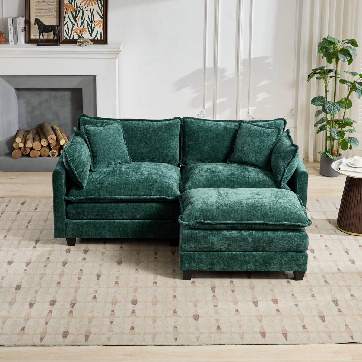 SOFA modular Chenille Green - Grün, Holz (75/84/195cm) - Meubliv