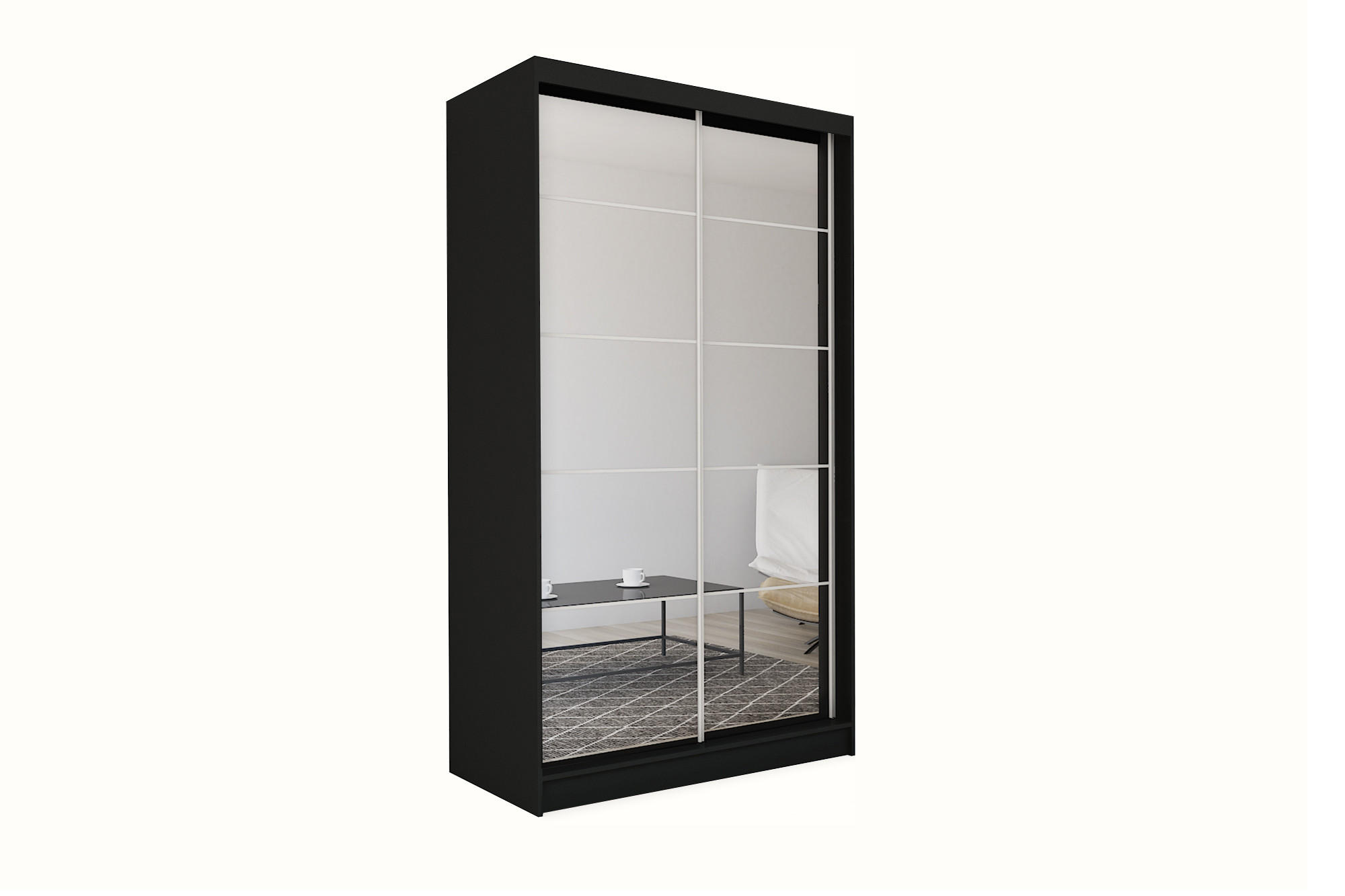 SCHWEBETÜRENSCHRANK FIORELLA 150/216/61 cm 2-türig mit Spiegel Schwarz - Schwarz, Holzwerkstoff (150/216/61cm) - MASSENO
