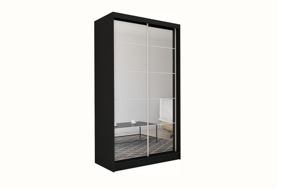 SCHWEBETÜRENSCHRANK FIORELLA 150/216/61 cm 2-türig mit Spiegel Schwarz - Schwarz, Holzwerkstoff (150/216/61cm) - MASSENO