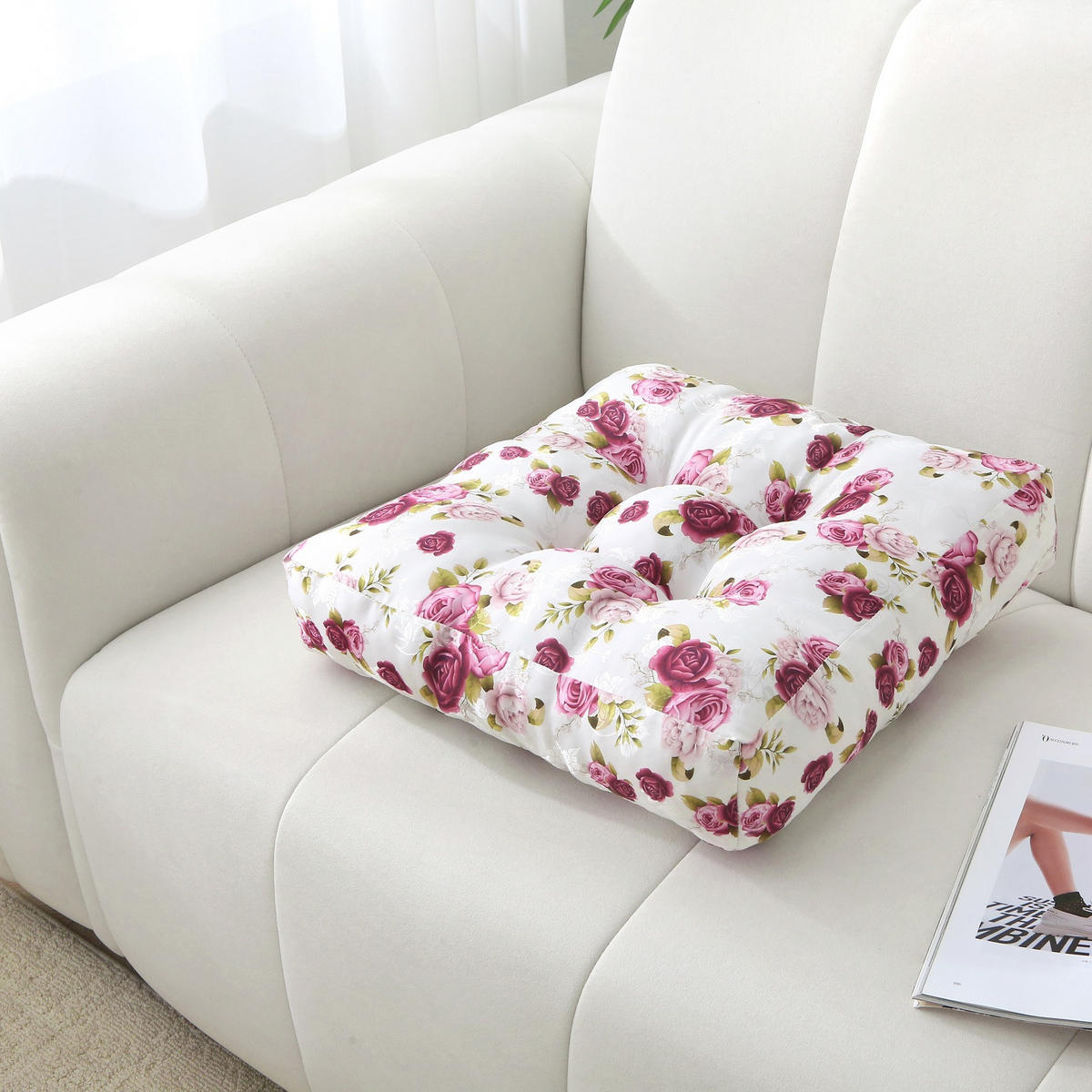 SITZKISSEN 2er Set Rosen 40/40 cm Ausführung Bodenkissen extra dick - Pink, Textil (40/40/8cm) - wometo