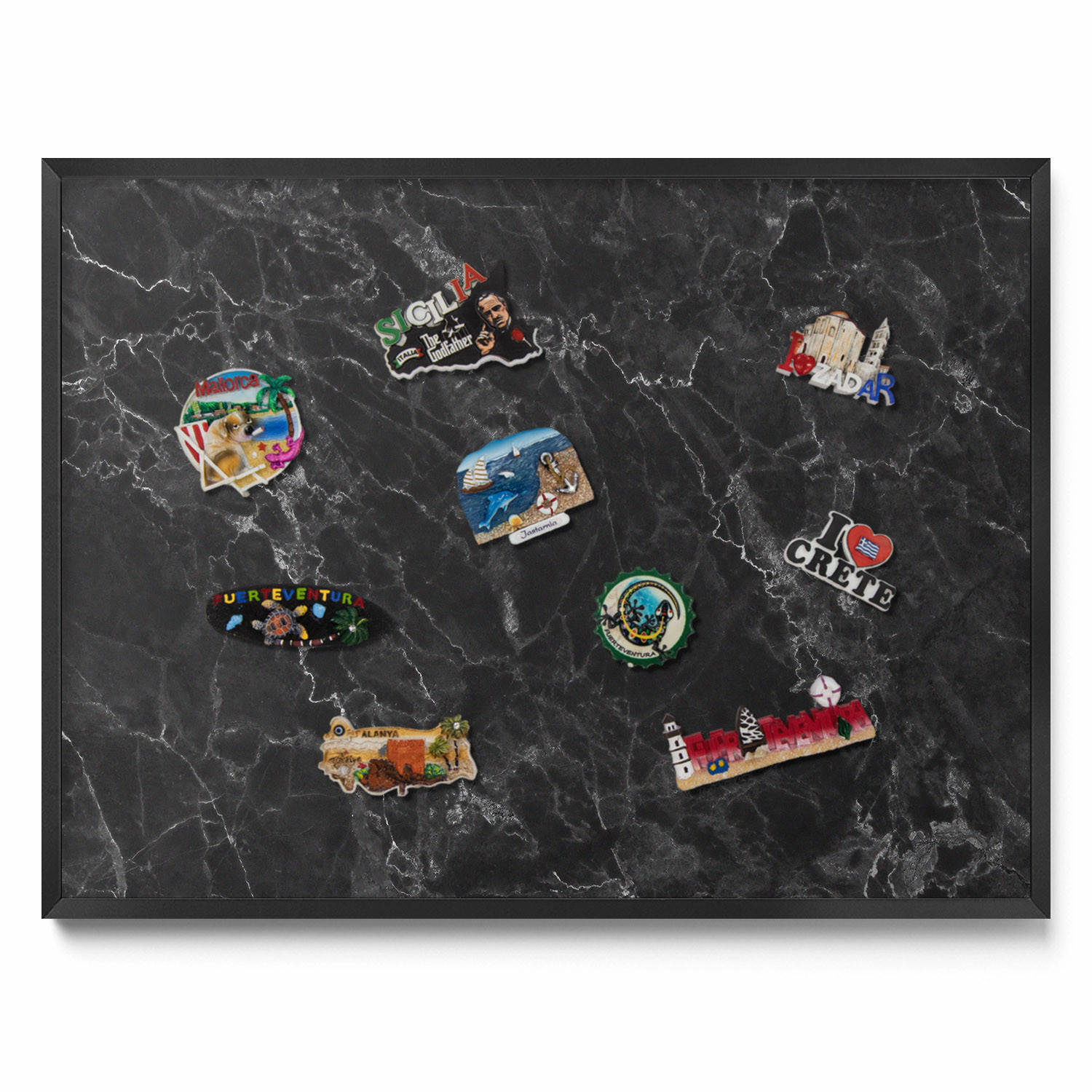 MAGNETTAFEL 80x60 cm Schwarzer Rahmen Eleganter Schwarzer Marmor - Titanfarben, Metall (80/60/0.4cm) - TULUP