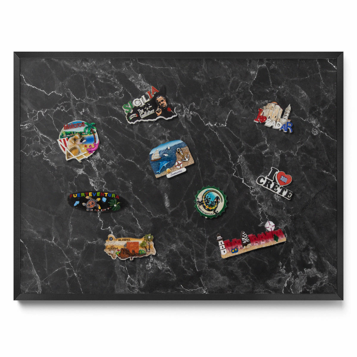MAGNETTAFEL 80x60 cm Schwarzer Rahmen Eleganter Schwarzer Marmor - Titanfarben, Metall (80/60/0.4cm) - TULUP