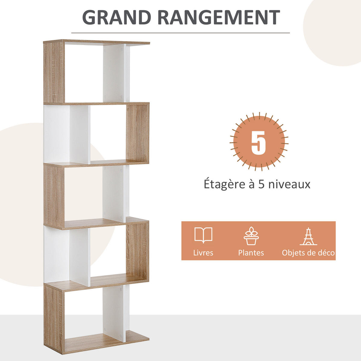 REGAL DE-15471 5 Ebenen, 60/24/184 cm Eiche - Eichefarben, Holzwerkstoff (60/184.5/24cm) - ComfortXL