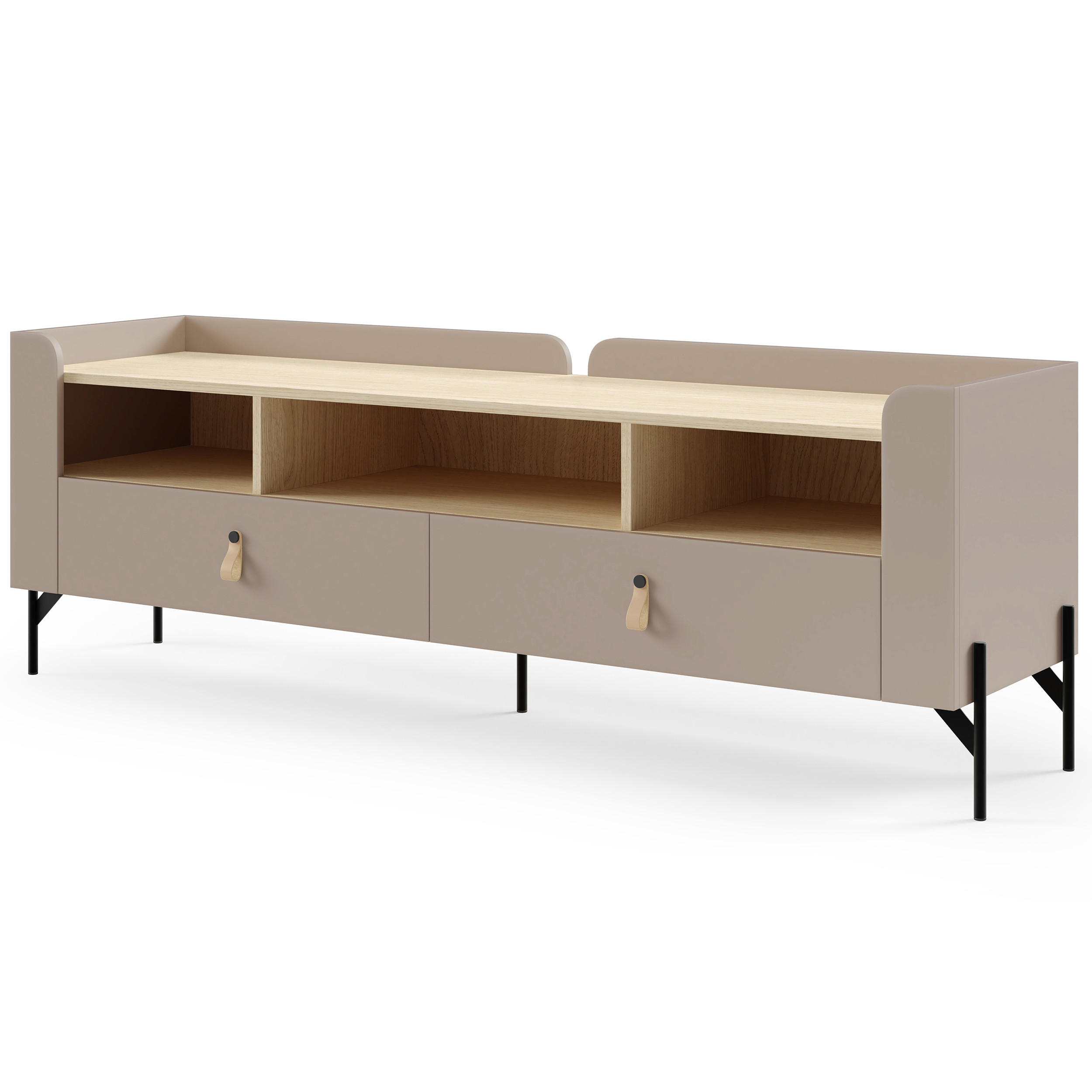 Beautysofa NÍZKÁ KOMODA Sorella se 2 zásuvkami, 160 cm, do studentského pokoje, porcini + dub Mavelie
