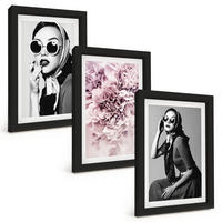 BILDER SET 3er Set - 20x30 cm Schwarzer Rahmen - Stilvolle Porträts von Frauen mit Blumen - Schwarz, Kunststoff (20/30cm) - TULUP