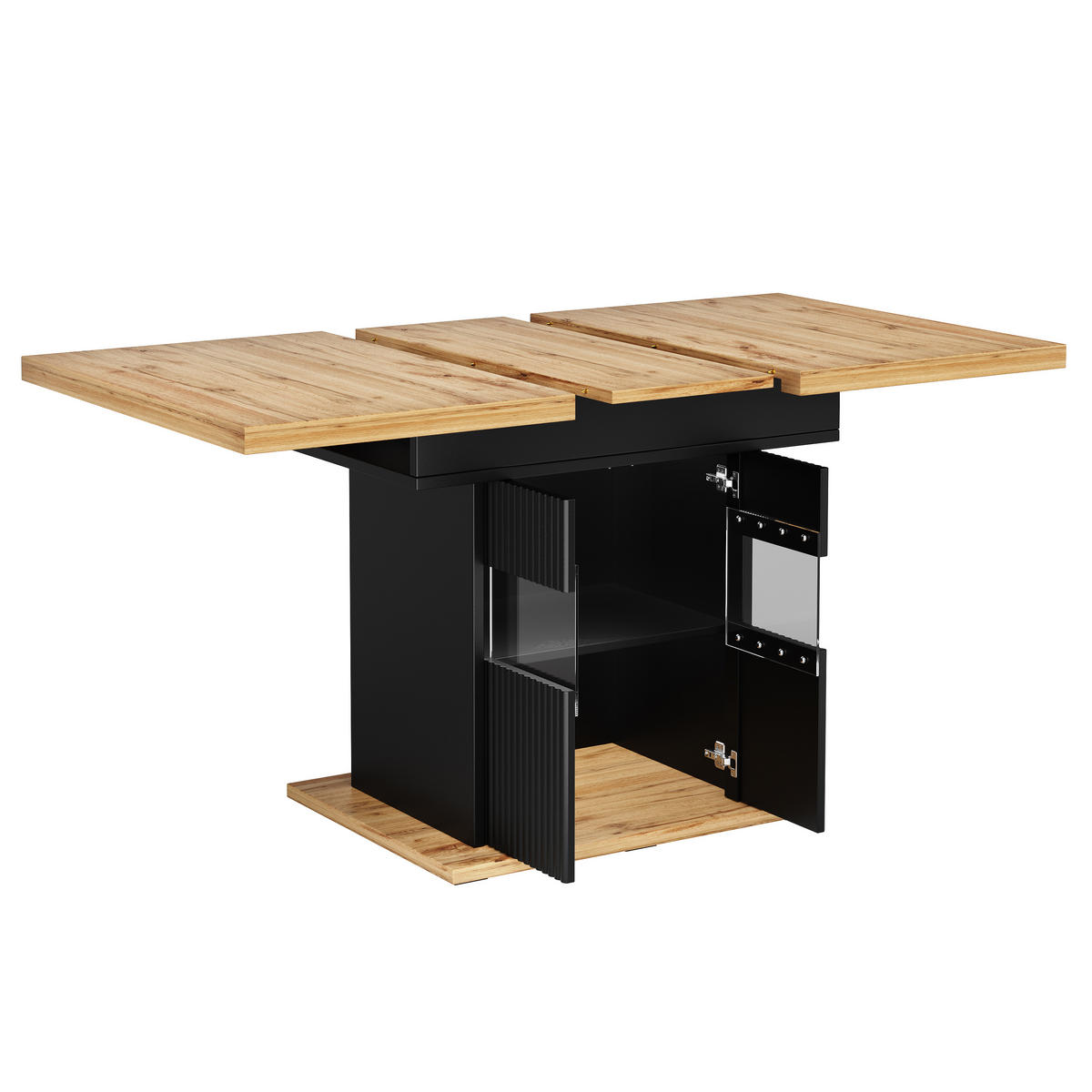 ESSTISCH Ausziehbar LED Stauraum Schwarz Holz - Schwarz, Metall (80/110/76cm) - FLIEKS