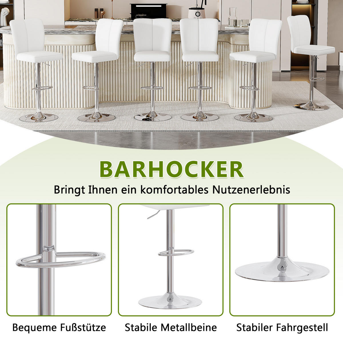 BARHOCKER 2er-Set 63–85 cm Weiß mit 360° Drehung und Höhenverstellung - Weiß, Metall (44/117.5/44.5cm) - MIVRAY