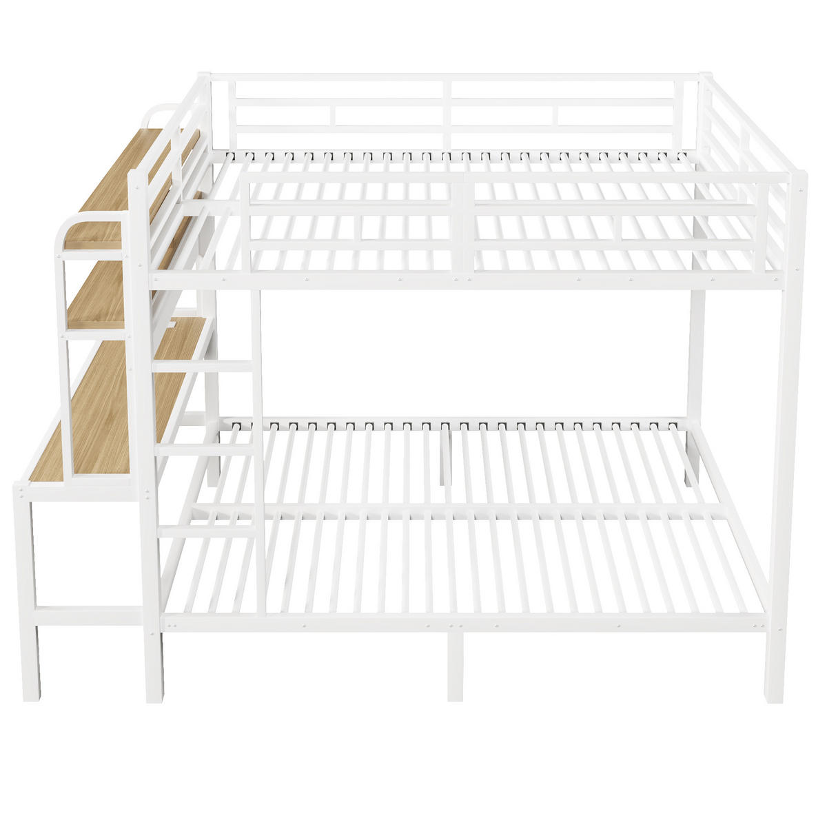 ETAGENBETT 140/200 cm Weiß mit Schreibtisch und LED-Beleuchtung mit USB-Anschluss aus Metall - Weiß, Metall (140/200cm) - OKWISH