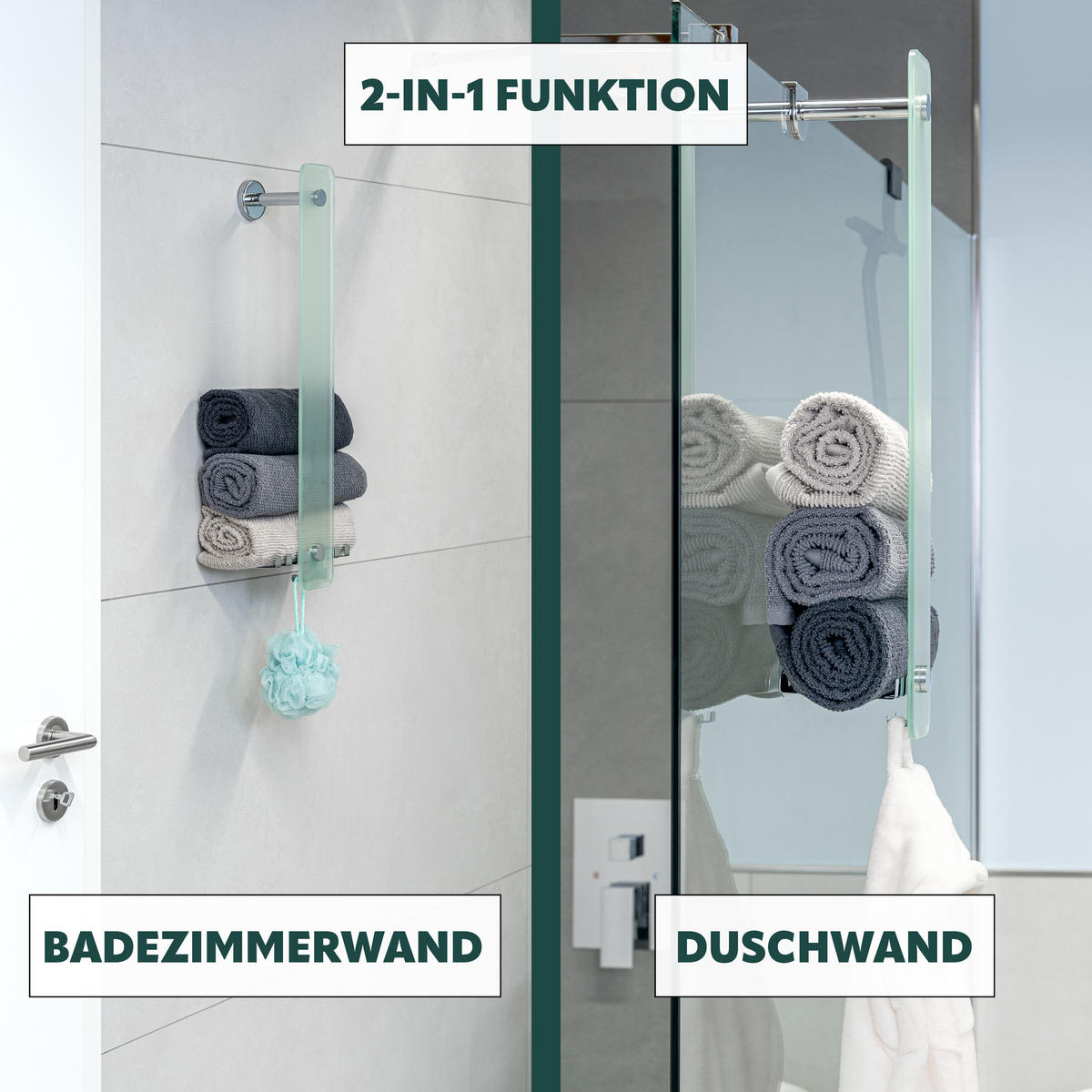 GLASHANDTUCHHALTER LUCENTE 2in1, aus Glas und Edelstahl - Chromfarben, Glas (18/60/10cm) - bremermann