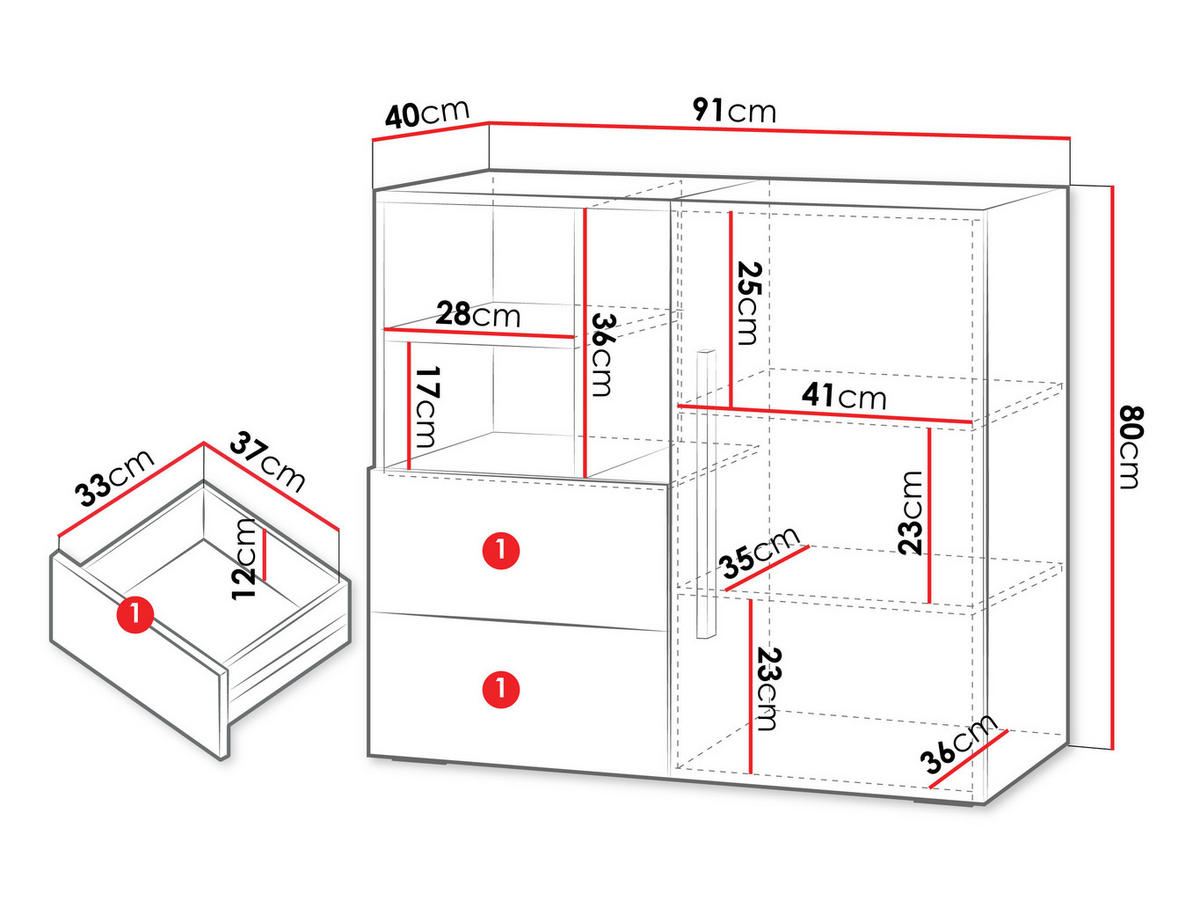 KOMMODE Lorin 1D2S LO08 - Kaschmir/Eichefarben, Holzwerkstoff (91/80/40cm) - MIRJAN24
