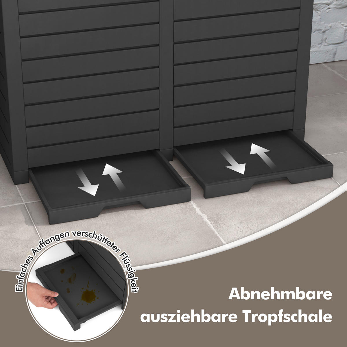 POPELNICE 235L s odpadkovým košem černá - černá, plast (77/86/40cm) - COSTWAY