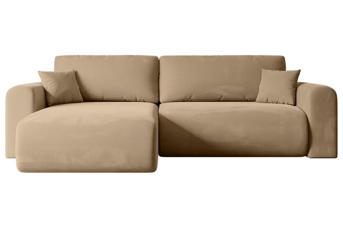 ECKSOFA mit Schlaffunktion und Bettkasten ORRO-L - 272x145x83 cm Beige Velours - Beige/Schwarz, Holzwerkstoff/Kunststoff (272/145cm) - ALTDECOR