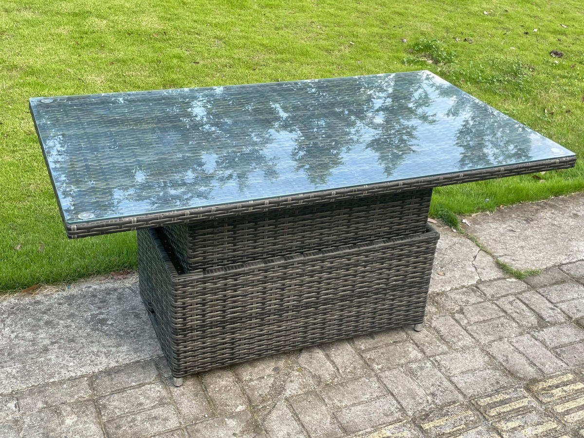 GARTENTISCHGRUPPE Polyrattan 9-Sitzer - Dunkelgrau/Grau, Glas/Kunststoff - Fimous