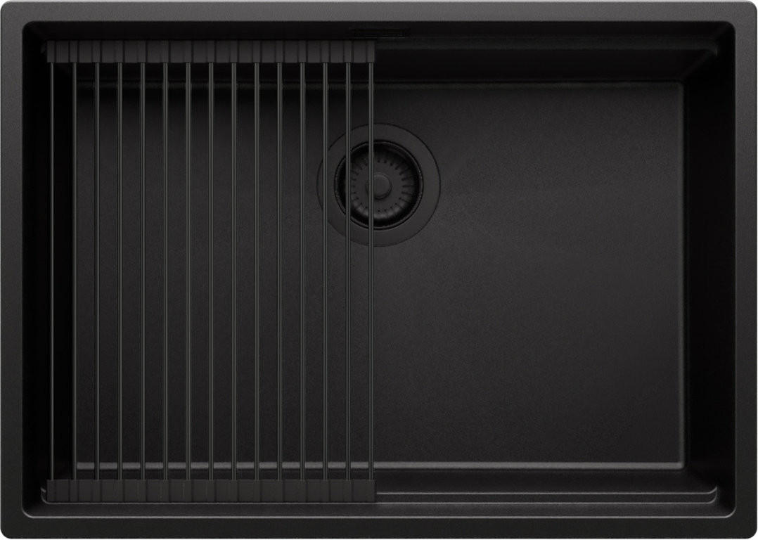 UNTERBAUSPÜLE GRANIT Praga, 2-er set Alles Schwarz 66/47 cm 1 Becken + Ablauf-Set + Aufrollbare Abtropffläche ab 70er Unterschrank - Schwarz, Kunststoff (66/20/47cm) - Primagran