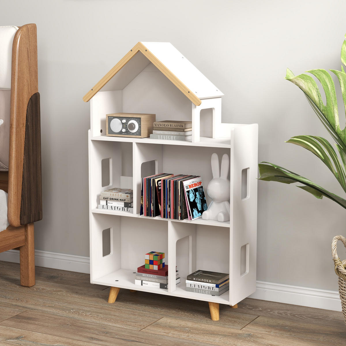 REGAL DE-17227 Hausform mit 3 Ebenen Weiß & Natur - Weiß, Holzwerkstoff (25/108.5/65cm) - ComfortXL