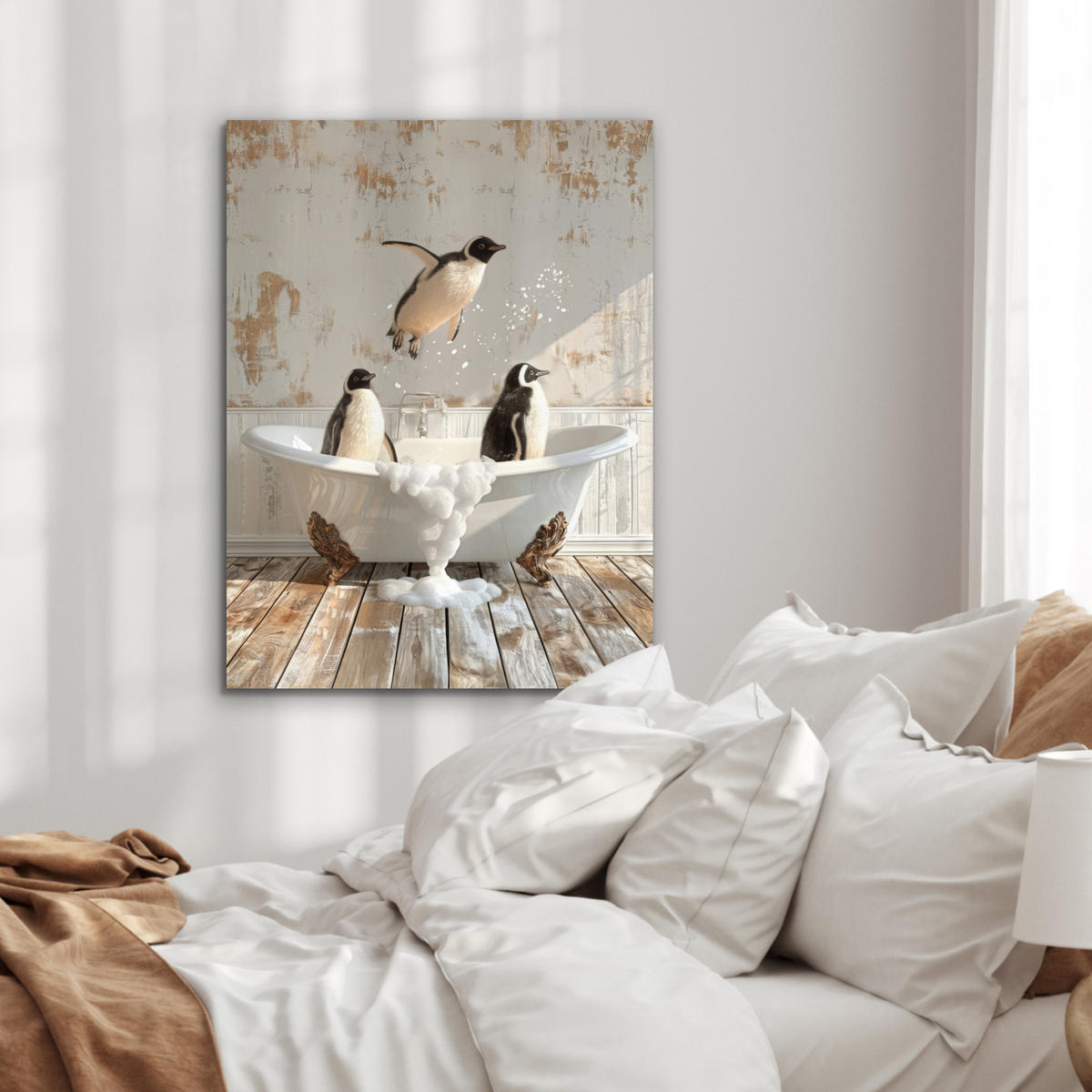 KOVOVÝ OBRAZ Vintage - Tučniak - Vaňa - Pena 60x80 cm - čierna, kov (60/80cm) - MuchoWow