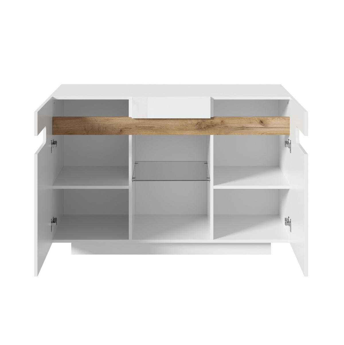 SIDEBOARD in Weiß und Naturholzoptik 120x40x80 cm mit LED-Beleuchtung und Glasablagen - Weiß, Holzwerkstoff (40/80/120cm) - IVMEU