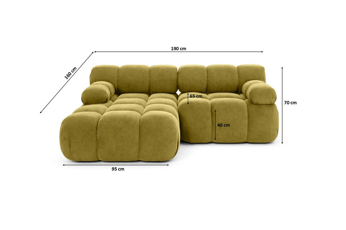 ECKSOFA L-form Mini Modular, Veloursstoff Salvador, Olive, Links, Selia - Olivgrün, Holz (190/160cm) - Kaiser Möbel