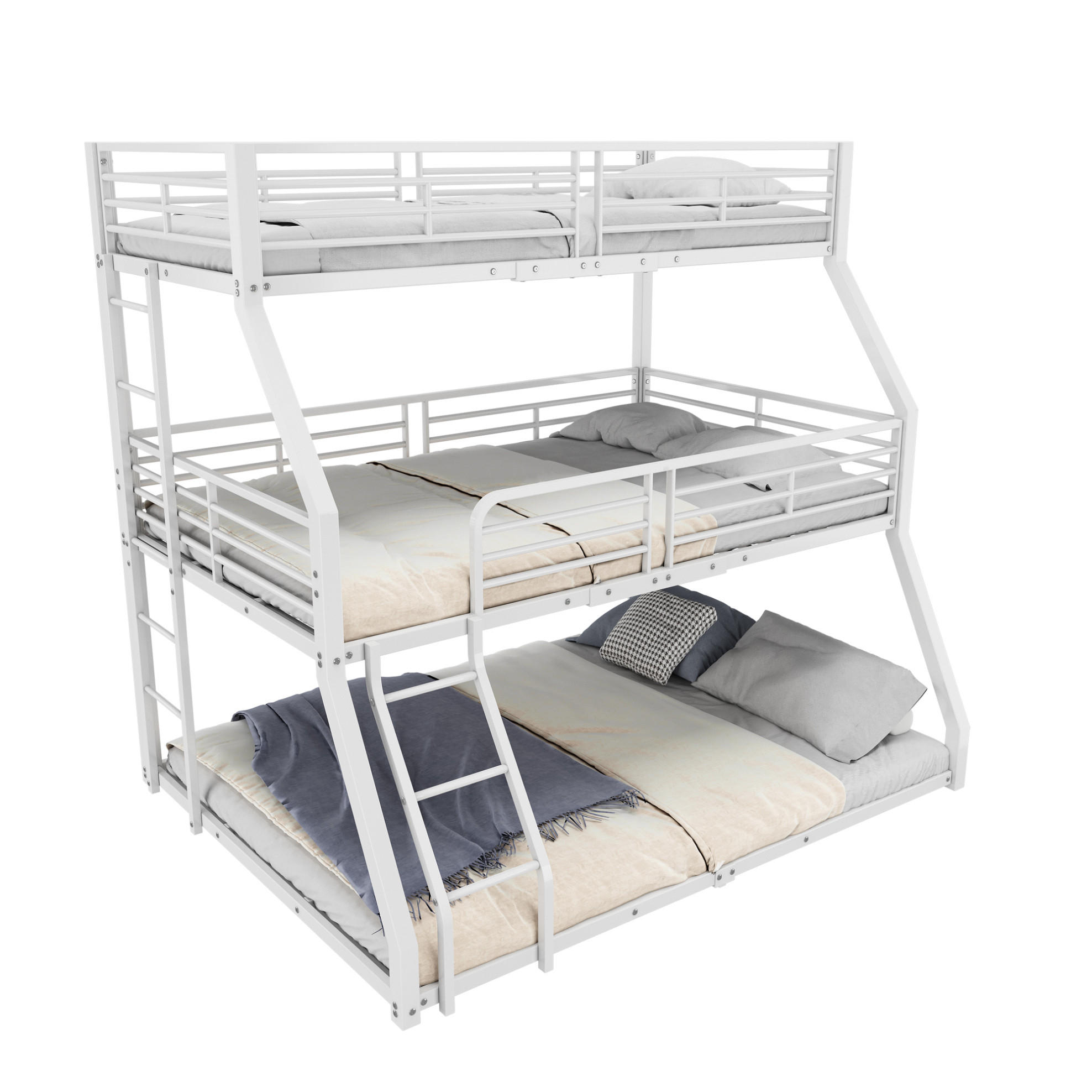 ETAGENBETT 90/200 cm Weiß Metallbettgestell mit Geländern für Kinder - Weiß, Metall (90/200cm) - OKWISH
