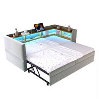 POLSTERBETT 90/180x190 cm aus Flanell mit LED, Steckdosen und Ablagefächern Hellgrau - Hellgrau, Textil (90/190cm) - Modenvie