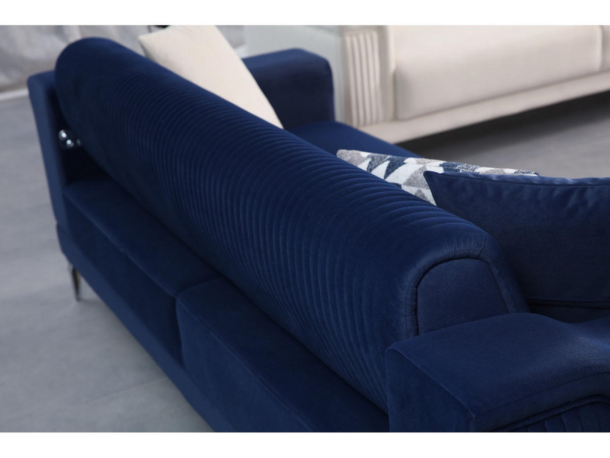 SOFA Santiago 2-Sitzer Samtstoff Blau - Blau, Textil/Metall (180/86/93cm)