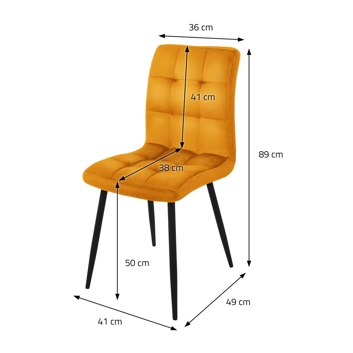 ESSZIMMERSTUHL Samt Senf 4er Set - Dunkelgelb, Metall (41/89/49cm) - ML-DESIGN