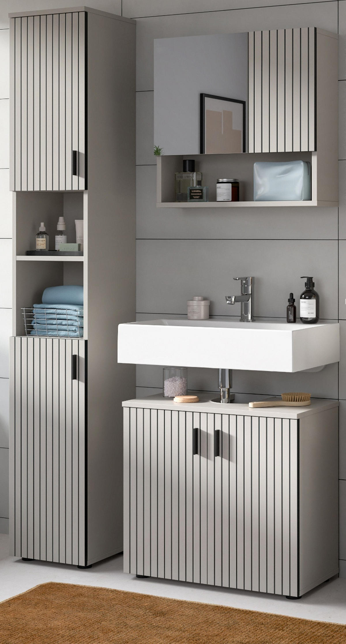 WASCHBECKENUNTERSCHRANK kaschmir 60 cm, Badezimmer Unterschrank 2-türig - Kaschmir/Schwarz, Holzwerkstoff/Kunststoff (60/59/30cm) - Inn.Furn