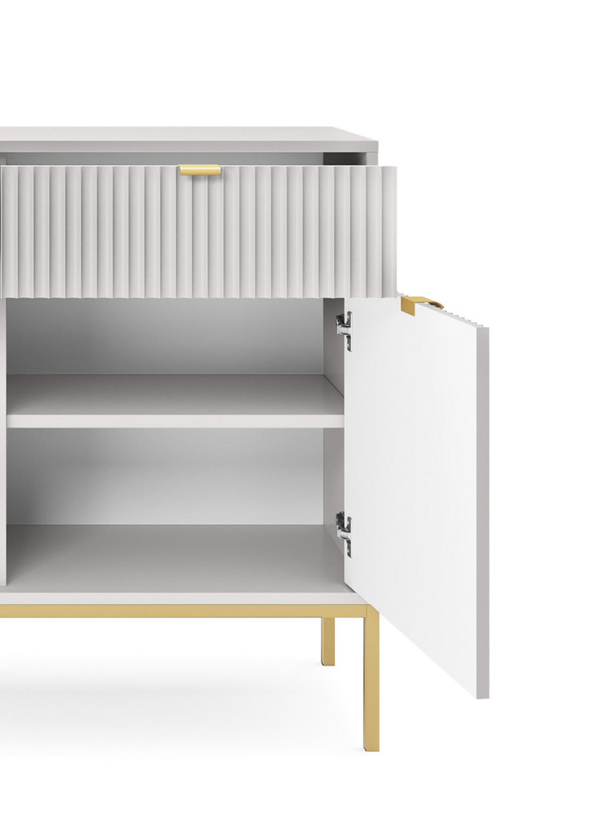KOMMODE NOVA, Geriffelte Front, 2-Türen, 2-Schubladen 104x39x83 cm, Grau - Goldfarben/Graphitfarben, Holzwerkstoff/Kunststoff (104/83/39cm) - DomoHome