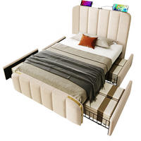 POLSTERBETT 90/200 cm in Beige mit 4 Schubladen und USB- und Type-C-Anschlüssen - Beige, Textil (90/200cm) - Flora Grace