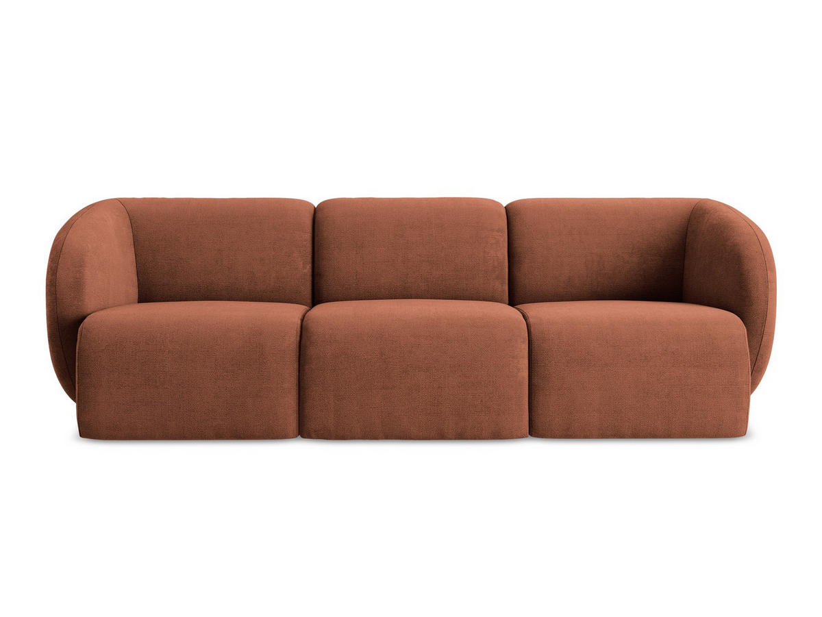 3-SITZER SOFA Chenille Stoff Orange - Terracotta/Schwarz, Holzwerkstoff/Kunststoff (244/75/94cm) - Makamii