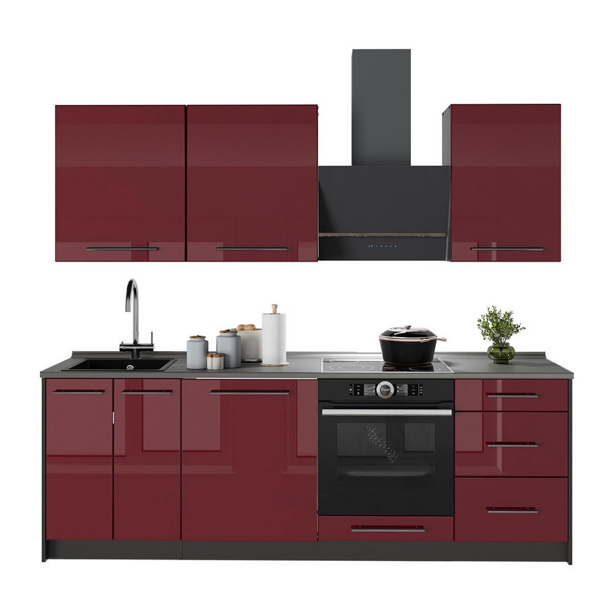 CHICINETĂ Fame-Line, Bordeaux lucios ridicat/antracit, 230 cm fara blat - bordo/antracit, compozit lemnos (230/206.8/51.6cm) - Vicco