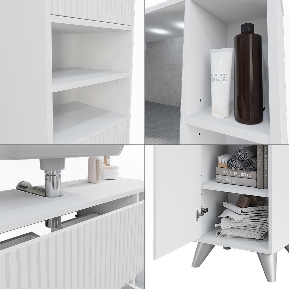 BADMÖBEL-SET Leano Weiß 80 cm, Set 3 - Weiß, Holzwerkstoff (80/62/30cm) - Vicco
