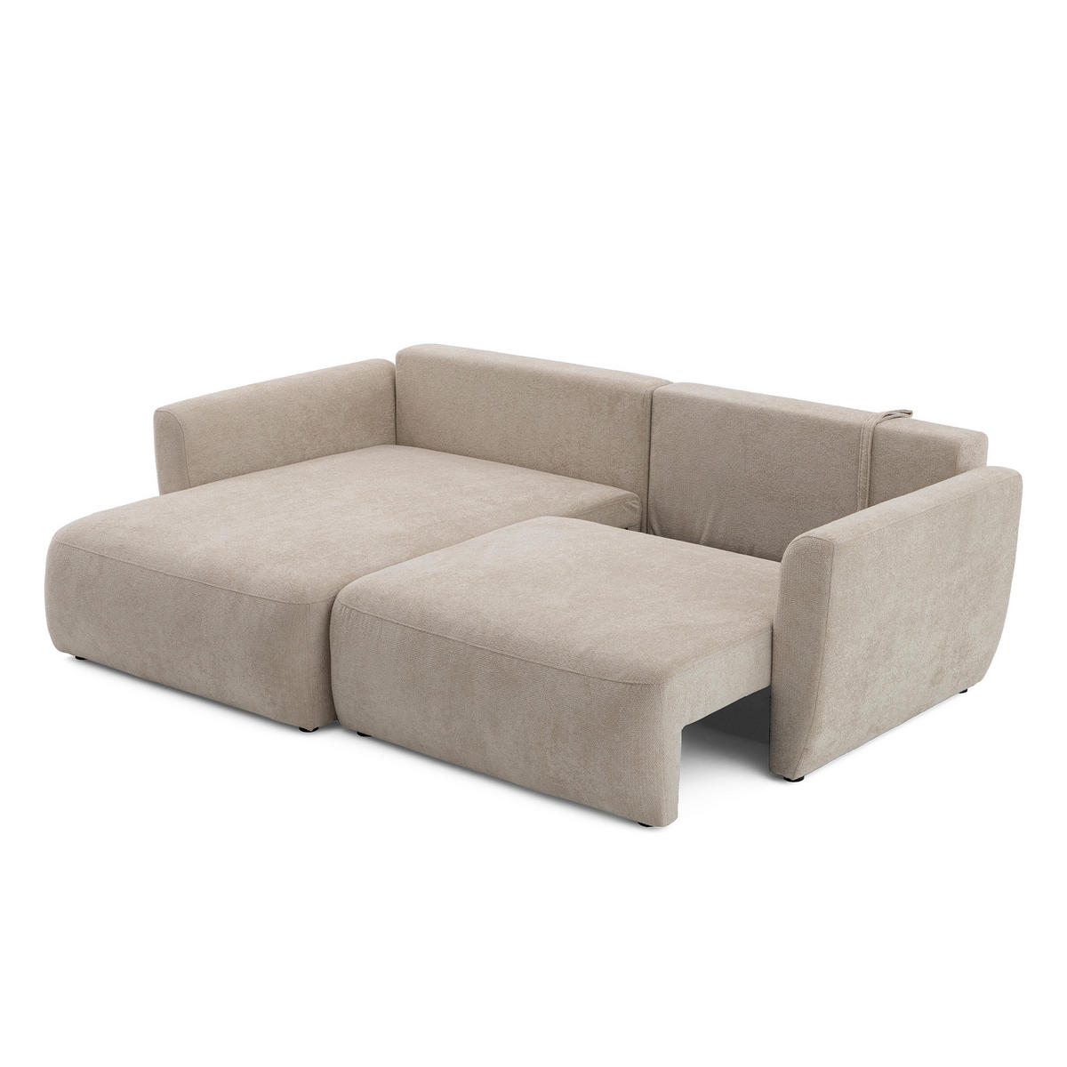 ECKSOFA BELLA L Links mit Schlaffunktion 140x205 Velours Beige - Beige/Schwarz, Holz/Kunststoff (230/165cm) - Muffo