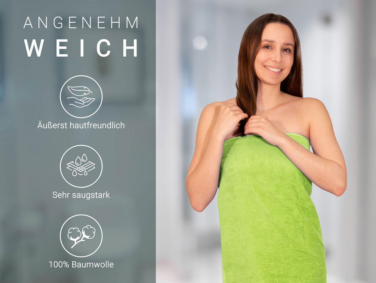 BADETUCH, 2er-Set, 100x150 cm, 100% Baumwolle, Grün - Hellgrün, Textil (100/150cm) - Zollner