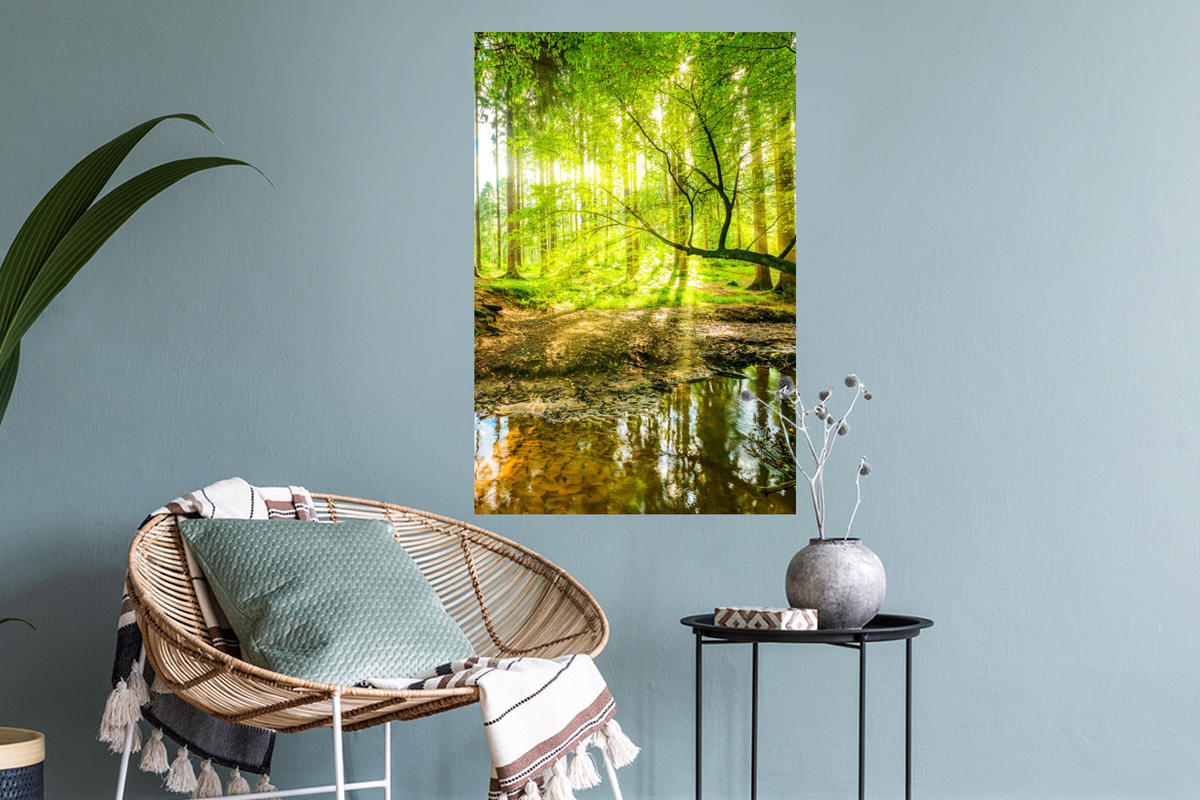 WANDTATTOO Wald - Landschaft - Wasser - Bäume - Sonne - Grün - Natur 40x60 cm - Grün, Kunststoff (40/60/0.1cm) - MuchoWow
