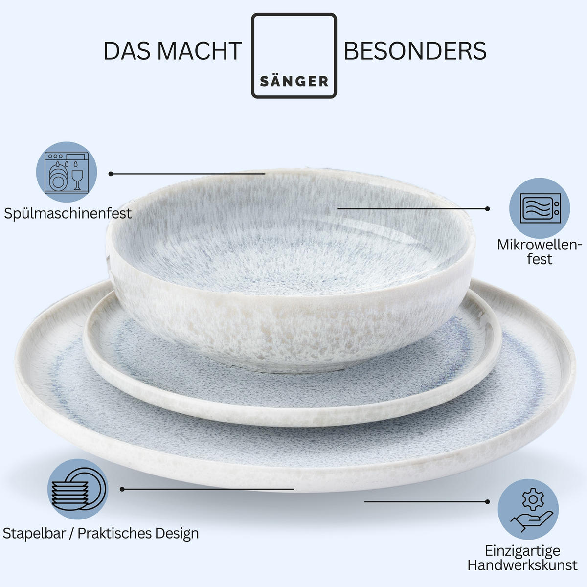 TAFELSERVICE SANTORINI - 12 teilig aus Steingut - Creme, Keramik (40/37/48cm) - Sänger