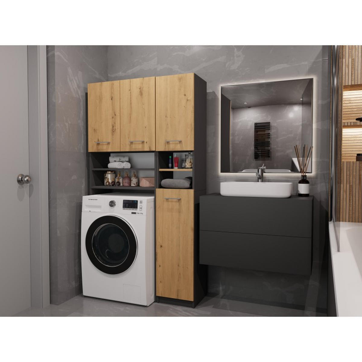 SKRÍŇ NA PRÁČKU Sada kúpeľňových skríň antracitová, Artisan 96/180/30 - antracitová, kompozitné drevo (96/180/30cm) - RAUMHIRSCH FURNITURE