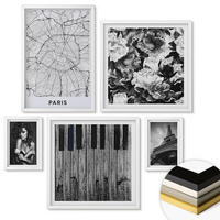 WANDBILDER 5er-Set - 50x50 cm & 20x30 cm & 40x60 cm Weißer Rahmen - Porträt einer Frau mit einer Eiffel-Rose - Weiß, Kunststoff (40/60cm) - ArtPrintCave