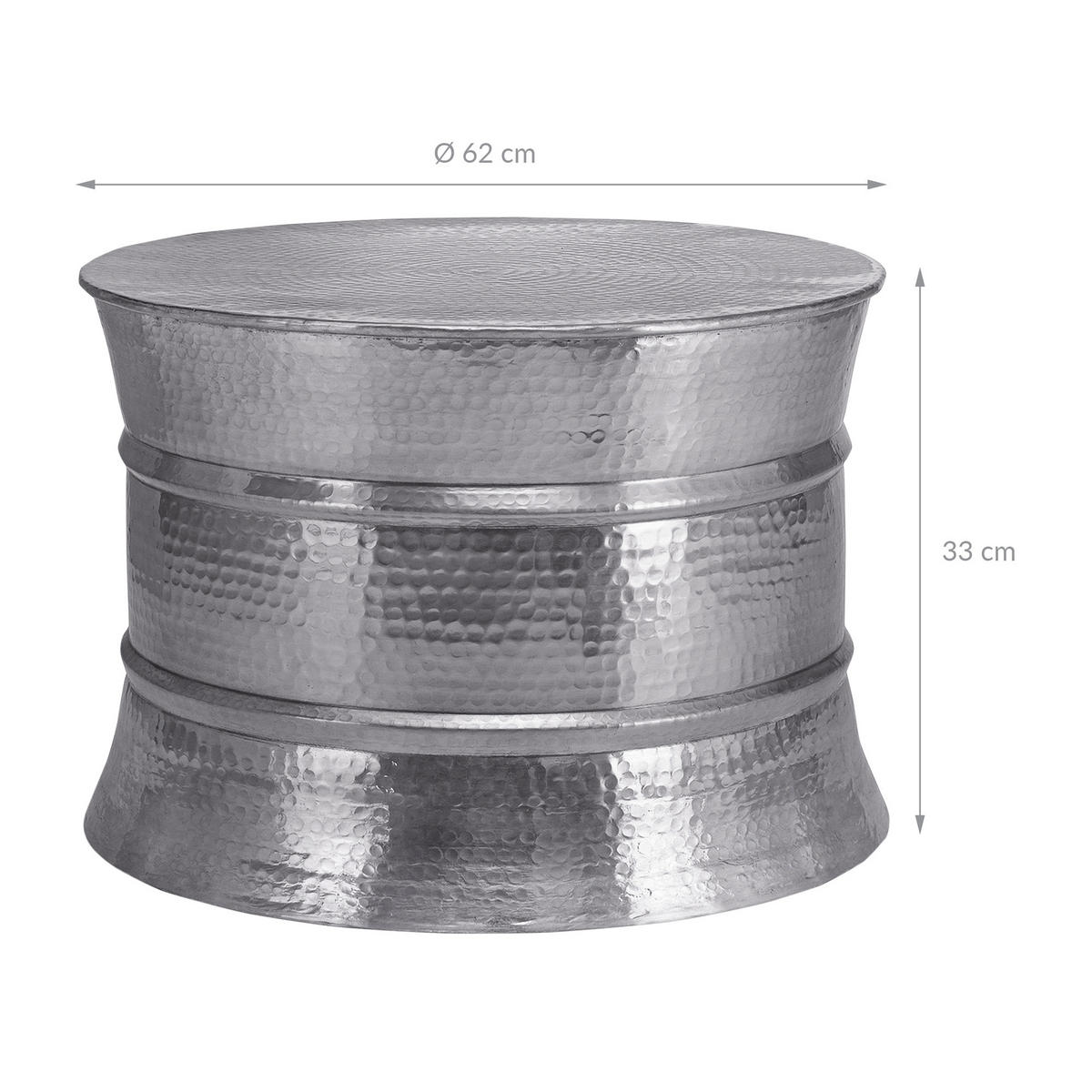 COUCHTISCH rund Ø62x33 cm Silber aus Aluminium Hammerschlag Design - Grau, Metall (62/62/33cm) - WOMO-DESIGN