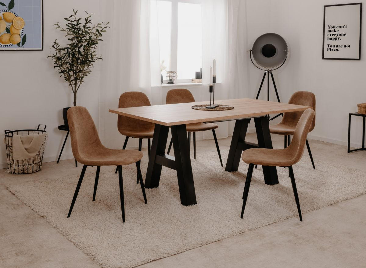 STUHL 4er-Set braun Cord, Esszimmerstuhl mit 4-Fuß-Gestell - Schwarz/Braun, Textil/Metall (50/83/43cm) - Furn.Design