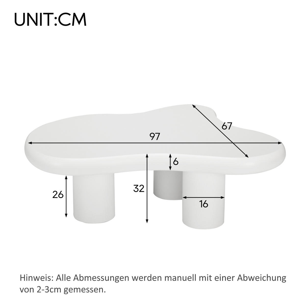 COUCHTISCH 97/67/32 cm Weiß aus MDF in Wolkenform - Weiß, Holzwerkstoff (97/67/32cm) - OKMYHOME