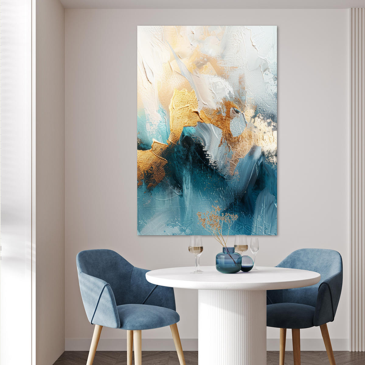 POSTER Abstrakt - Kunst - Gold - Blau 80x120 cm - Petrol, Papier (80/120/0.1cm) - MuchoWow