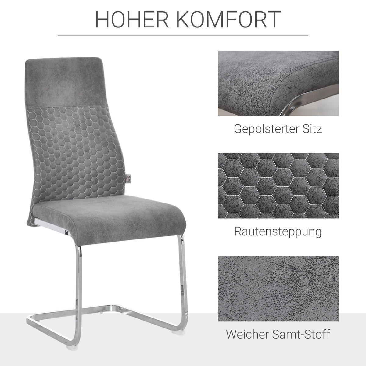 ESSZIMMERSTÜHLE, Mikrofaser-Tuch, Grau - Grau, Textil (61/98/45cm) - HOMCOM