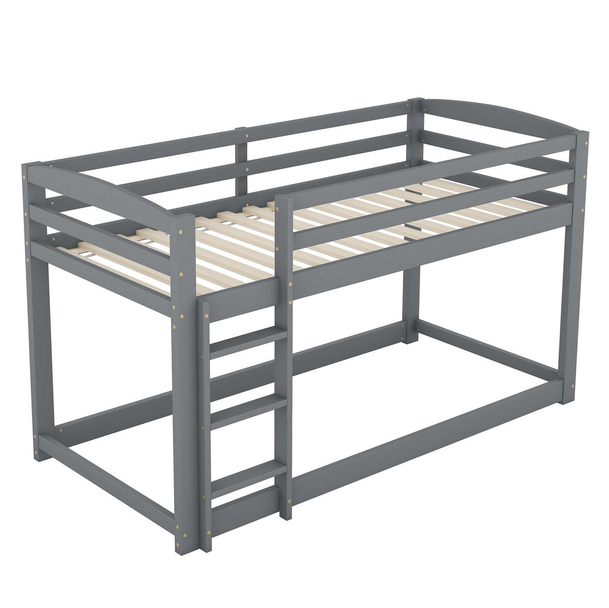ETAGENBETT 90/200 cm mit niedriger Bauweise und Sicherheitsgeländer aus Kiefer massiv, Natur - Grau, Holzwerkstoff (90/200cm) - Redom