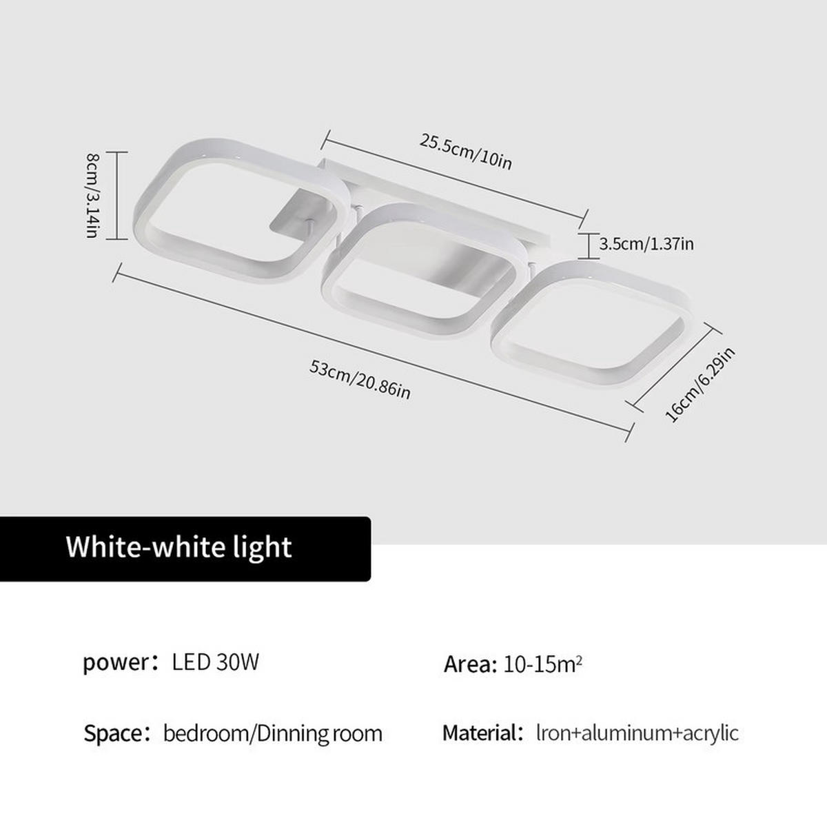 DECKENLEUCHTE 53×16 cm - Weiß, Kunststoff (53/16/8cm) - Coonoor
