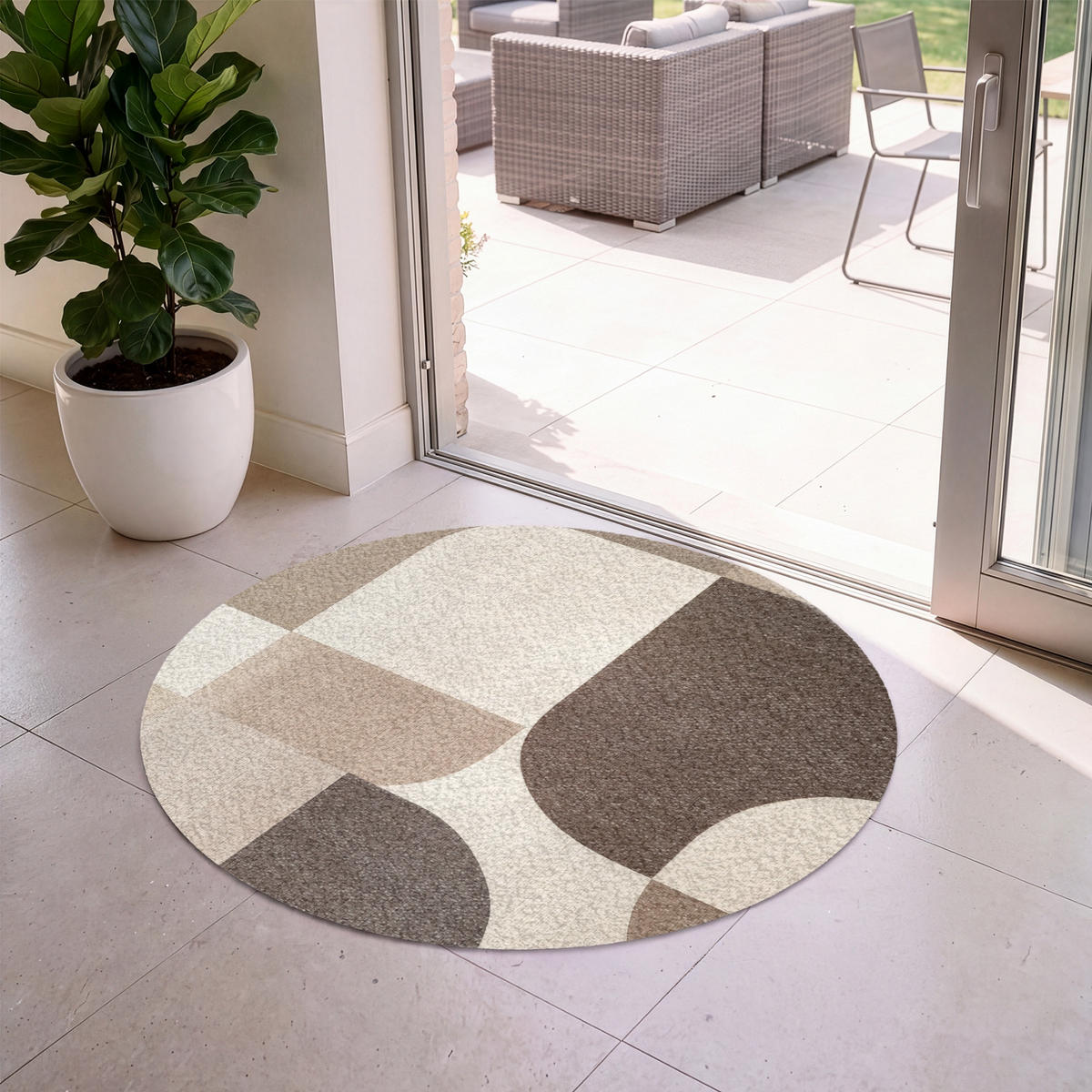FUSSMATTE Geometrisch - Gewebte Struktur - Modern Fußabtreter 120x120 cm - Beige, Kunststoff (120/120cm) - MuchoWow