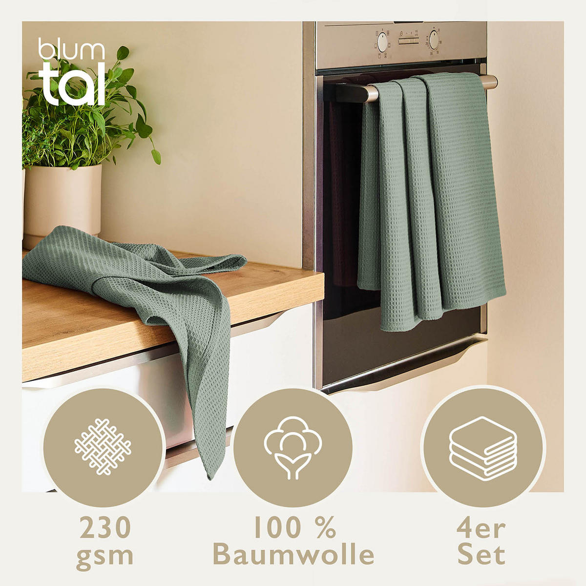 GESCHIRRTÜCHER Frigg 4er-Set, 50/70 cm, Grün - Grün, Textil (30/30cm) - Blumtal