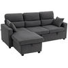 BETTSOFA Verstellbar L-förmiges Gästesofa mit Bettfunktion Kissen - Beige/Schwarz, Kunststoff/Textil (135/205cm) - HOMCOM