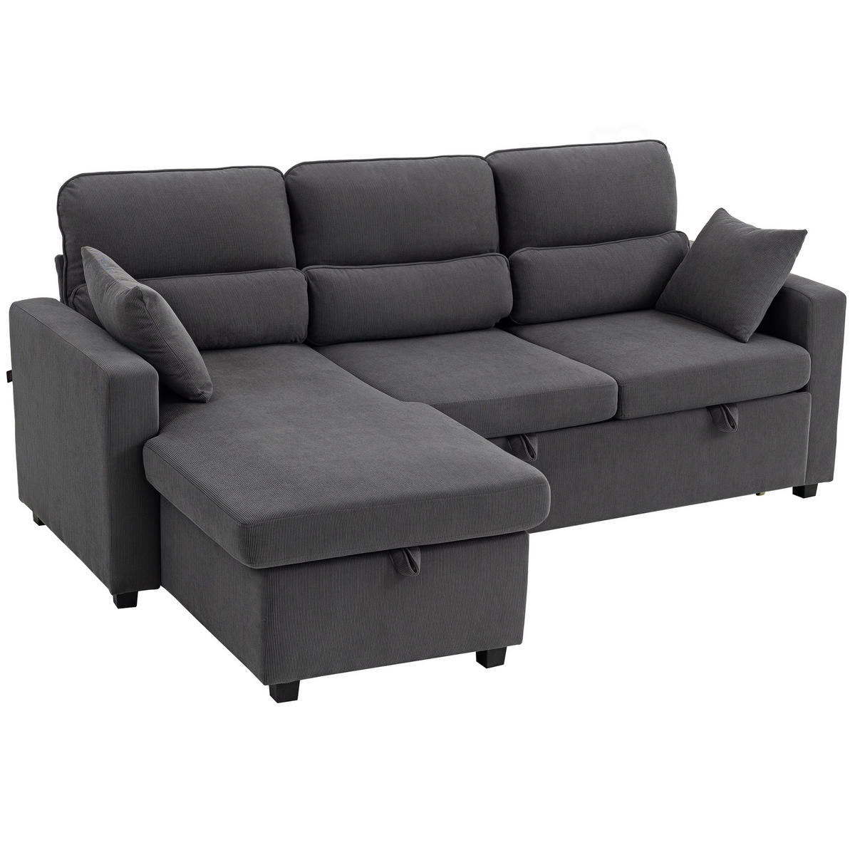 BETTSOFA Verstellbar L-förmiges Gästesofa mit Bettfunktion Kissen - Beige/Schwarz, Kunststoff/Textil (135/205cm) - HOMCOM